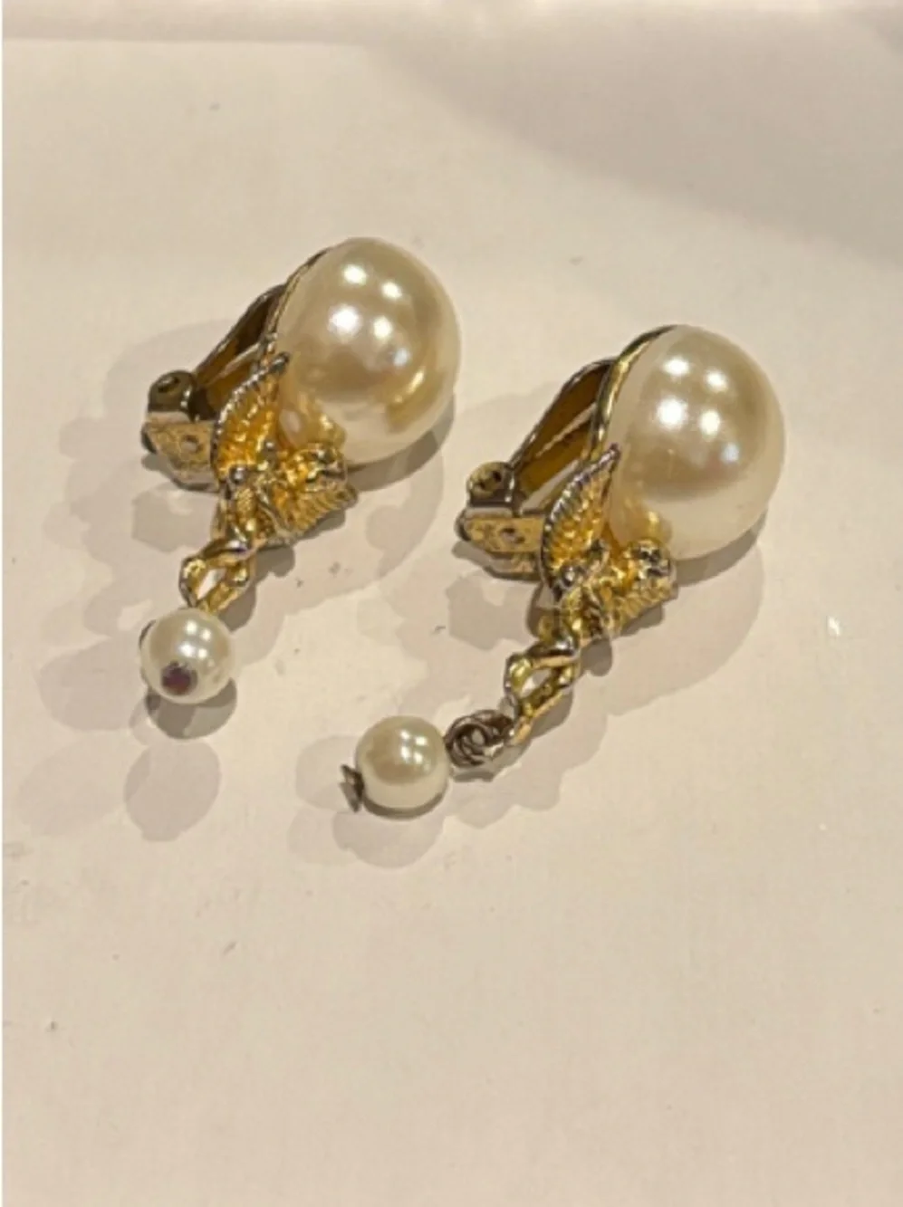 Pearl and Gold Cherub Drop Earrings